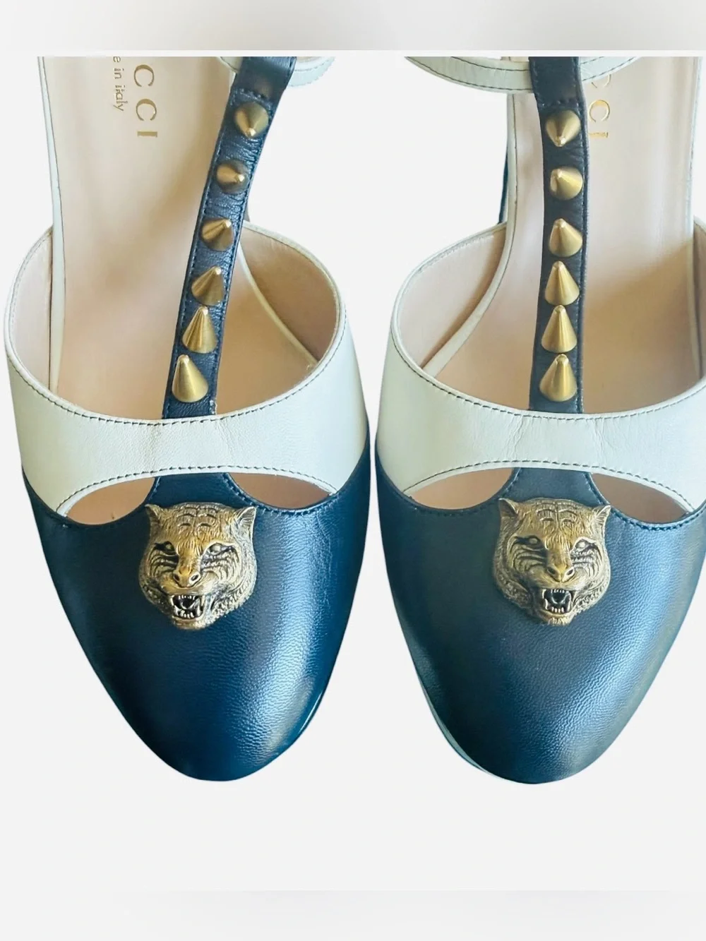 Gucci Spiked Angel Platform Pumps In Navy & Ivory From Spring 2016 EU40.5/US10.5 - Picture 6 of 15